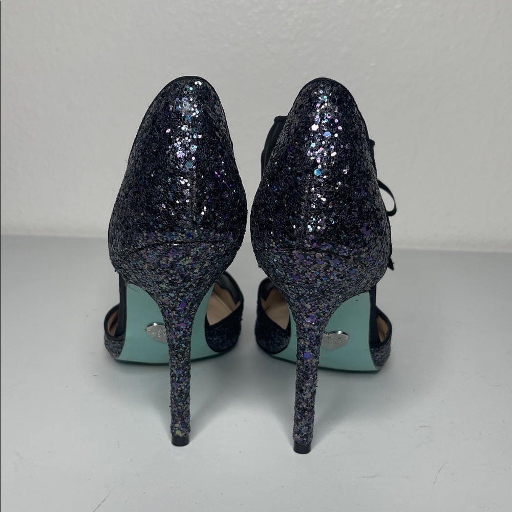Betsey Johnson Stela Black Glitter Stiletto High Heels Size 10 - Picture 4 of 6